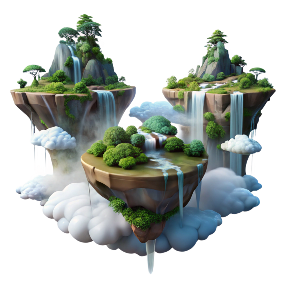 Fantasy Island Waterfall 3D Illustration png