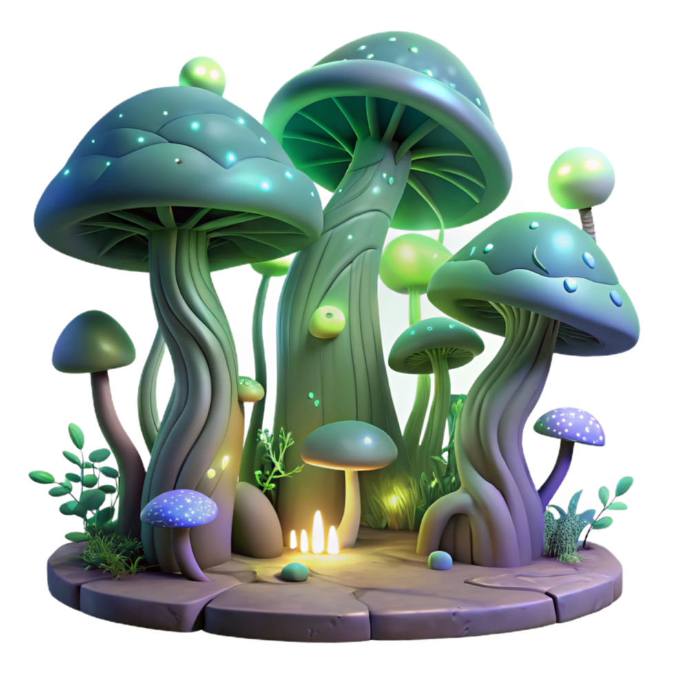 extraordinary contemporary beautiful traditional Glowing Mushroom Forest 3D Illustration genuine professional png