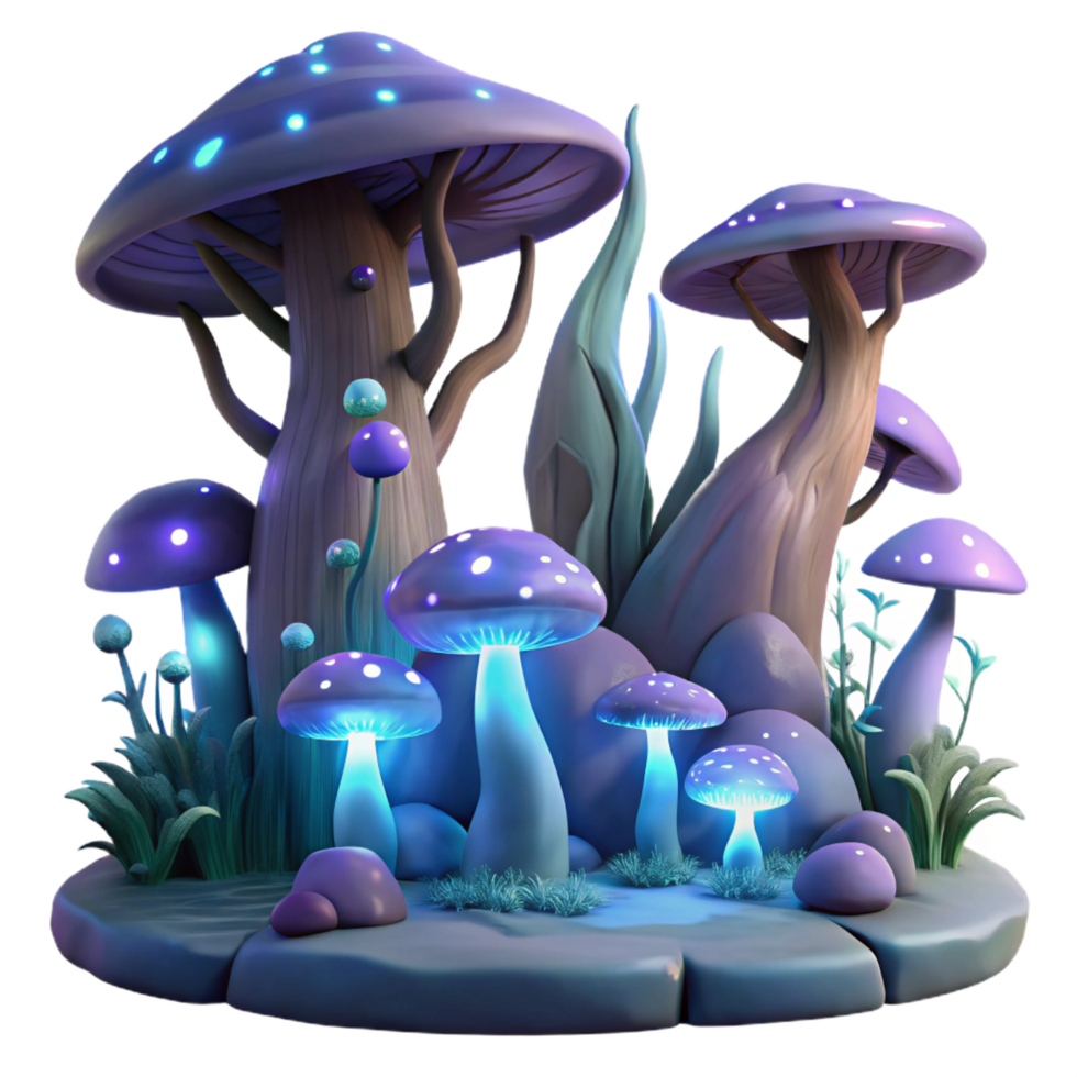 serene traditional magnificent modern Glowing Mushroom Forest 3D Illustration original authentic png
