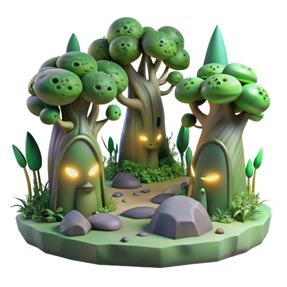 extraordinary creative stunning traditional Enchanted Forest 3D Illustration detailed high quality png