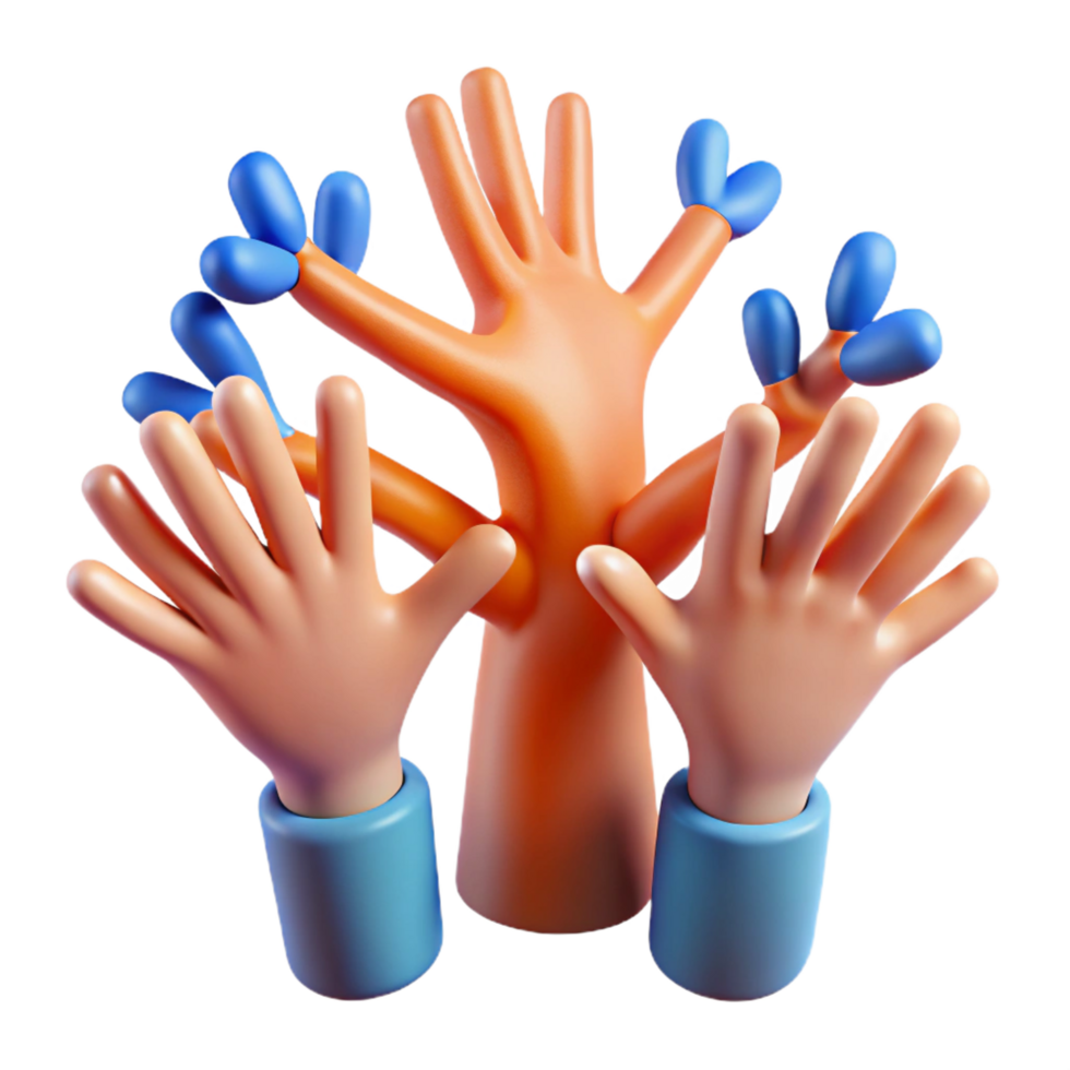 vibrant minimalist elegant creative 3D Cartoon Hands Illustration Teamwork authentic original png