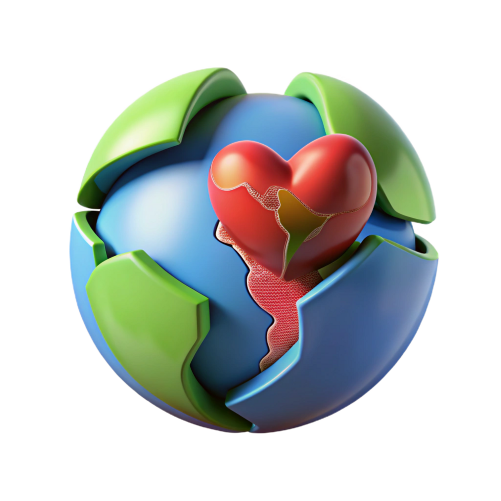 3D Render Heart Earth Globe Illustration png