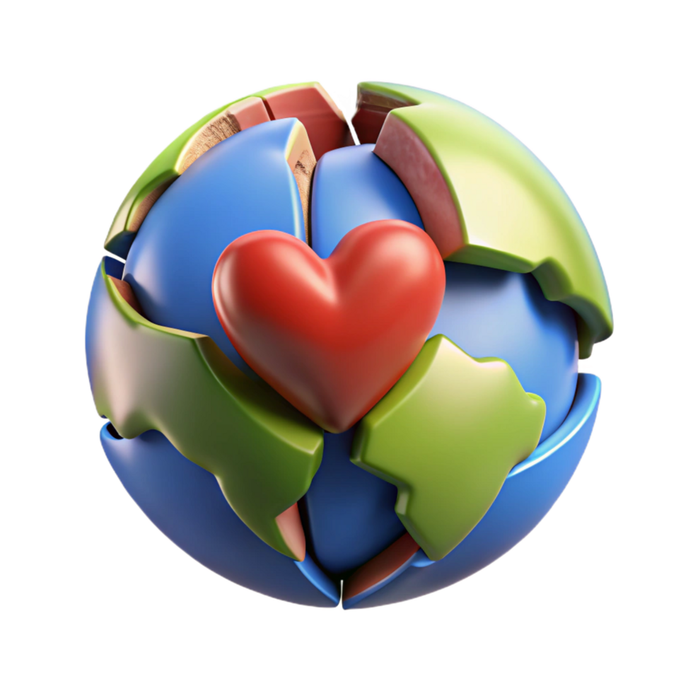 dramatic contemporary magnificent rustic 3D Globe Illustration Heart Puzzle original high resolution png