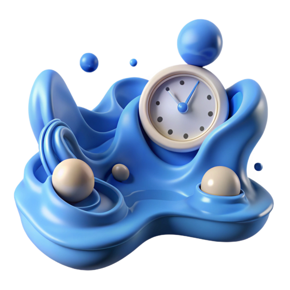 serene minimalist stunning vintage Abstract 3D Render Clock in Blue Liquid 4K professional png