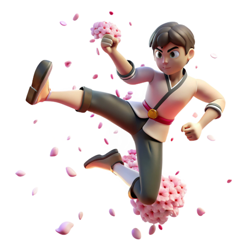 serene rustic dramatic classic 3D Cartoon Martial Artist Jumping original original png