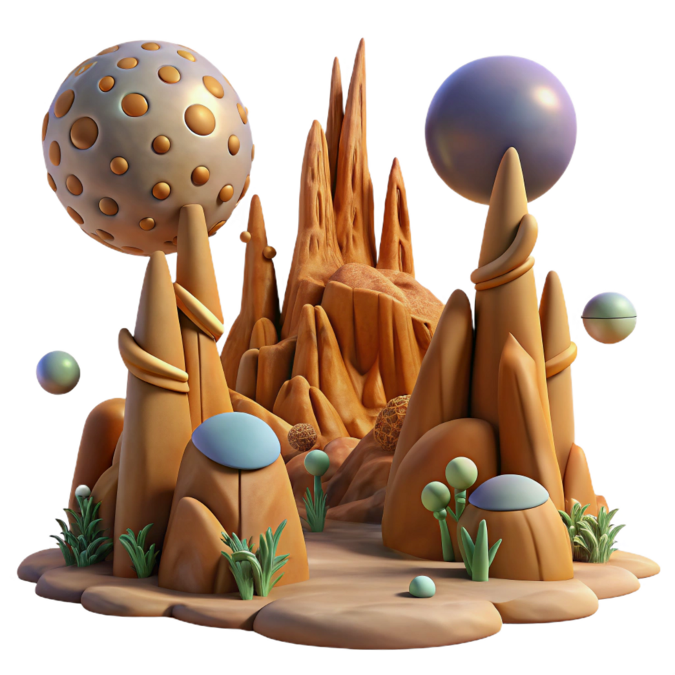 serene vintage dramatic artistic Whimsical 3D Planet Landscape premium 4K png