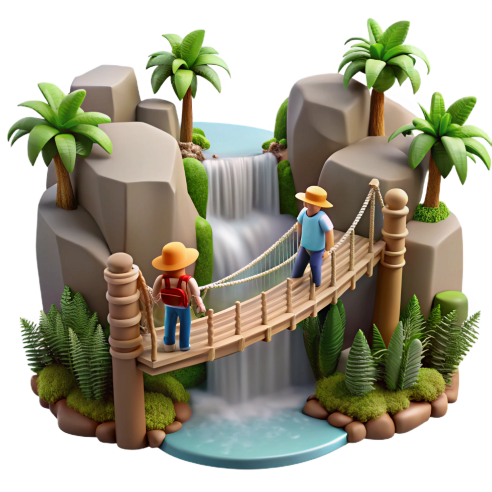3D Illustration Tropical Waterfall Hike png