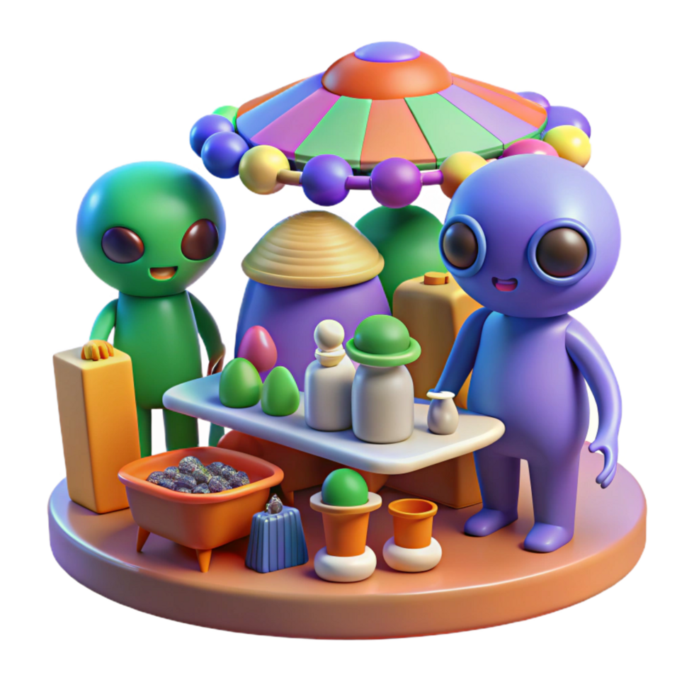 vibrant contemporary beautiful traditional Alien Market 3D Illustration premium high quality png