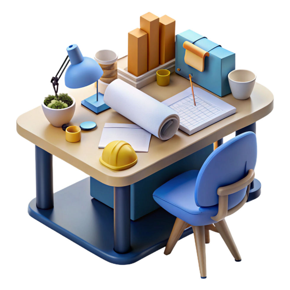 vibrant modern impressive abstract 3D Illustration Office Desk Workspace high resolution high resolution png