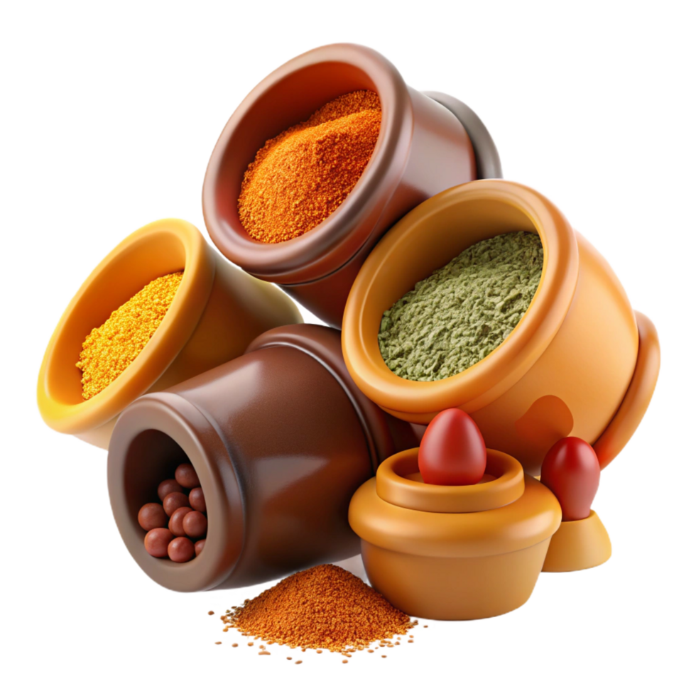 wonderful minimalist stunning vintage 3D Render Spices in Bowls high resolution genuine png
