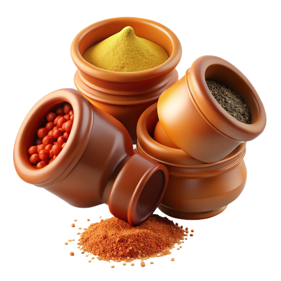 dramatic vintage extraordinary classic 3D Render Spices in Pots authentic premium png