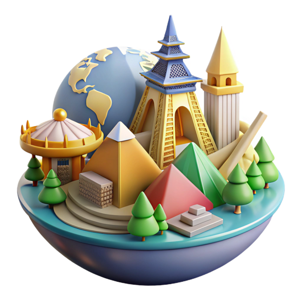 beautiful traditional elegant rustic 3D World Landmarks Illustration premium premium png