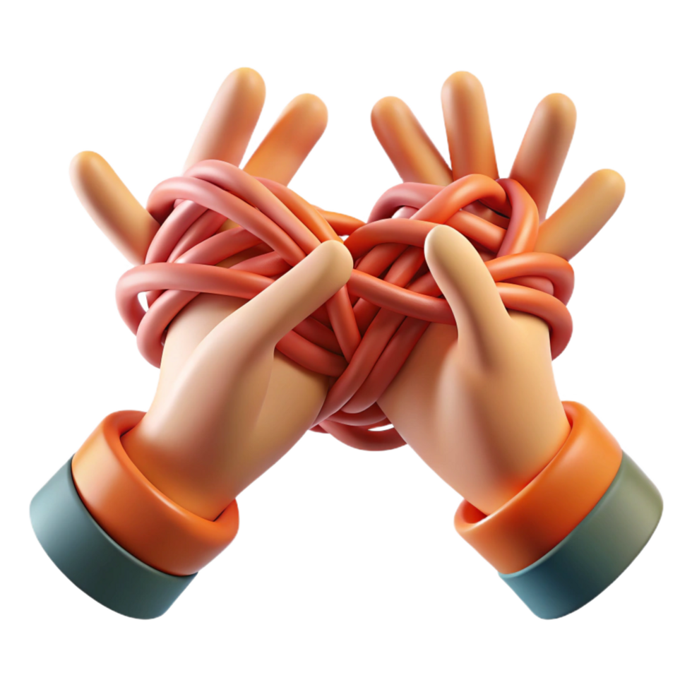 3D Illustration Hands Entangled in Knotted Strings png