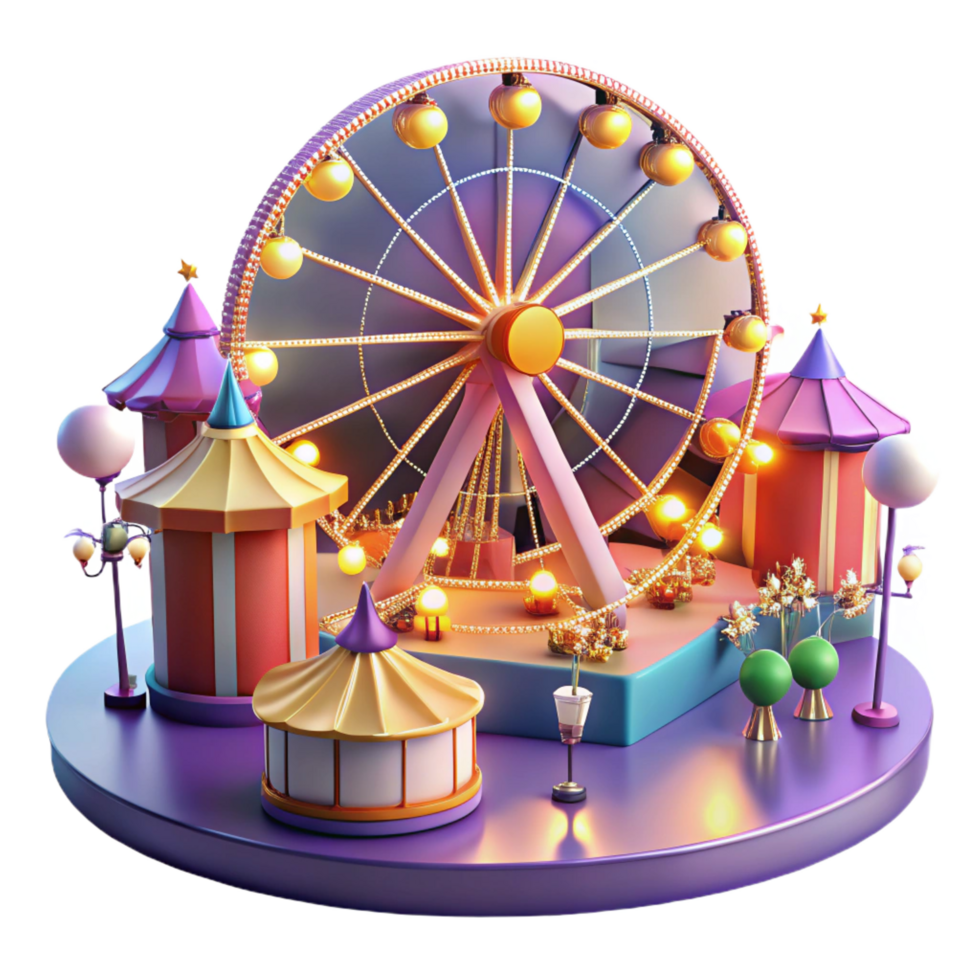 extraordinary classic dramatic modern 3D Render Carnival Fun Fair Ferris Wheel high quality detailed png
