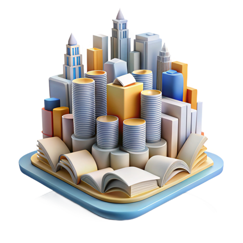 stunning abstract wonderful artistic 3D Cityscape Illustration on Books authentic high quality png