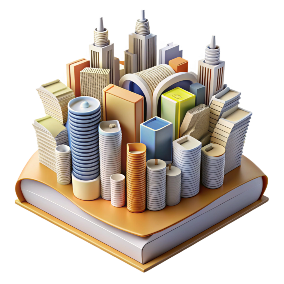 vibrant classic serene vintage 3D Book Cityscape Illustration original genuine png