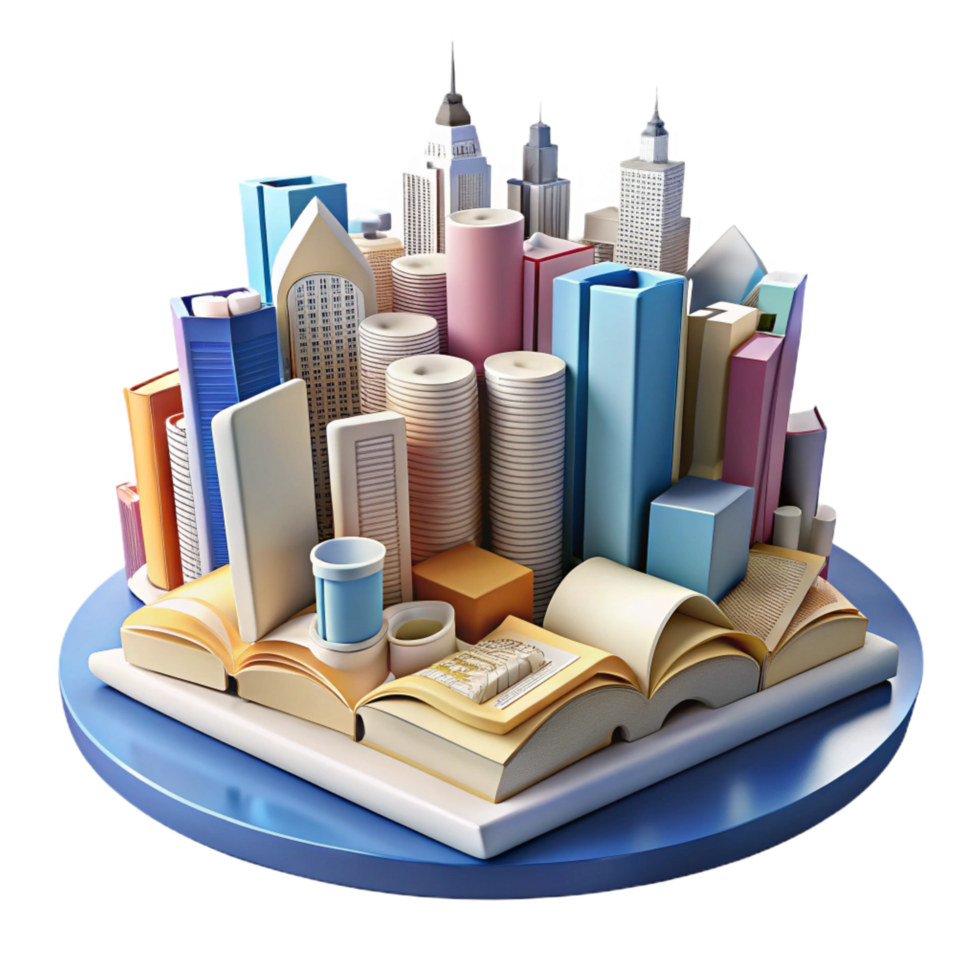 magnificent vintage vibrant traditional 3D Cityscape Book Illustration genuine premium png