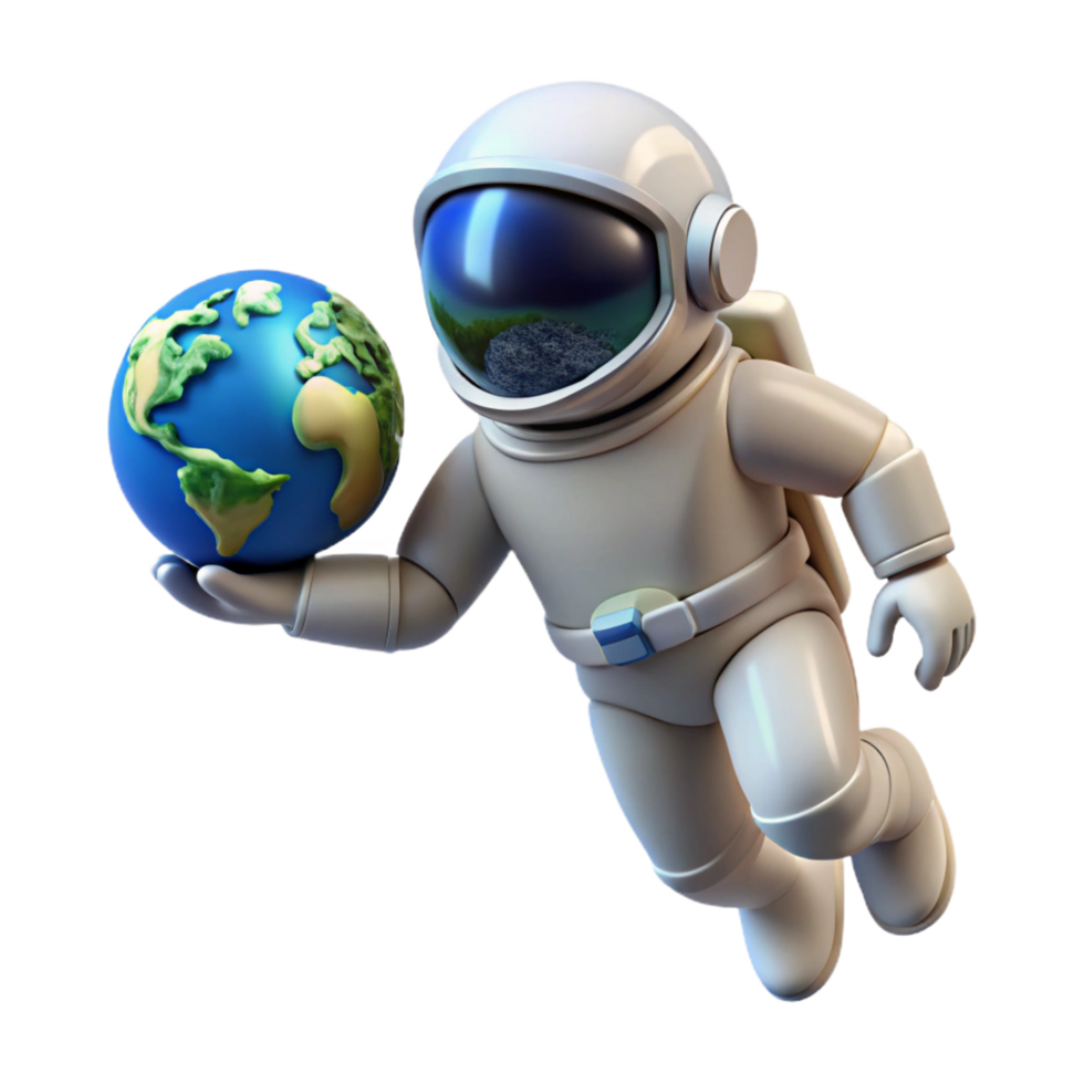 impressive traditional serene creative 3D Astronaut Holding Earth Illustration genuine high quality png