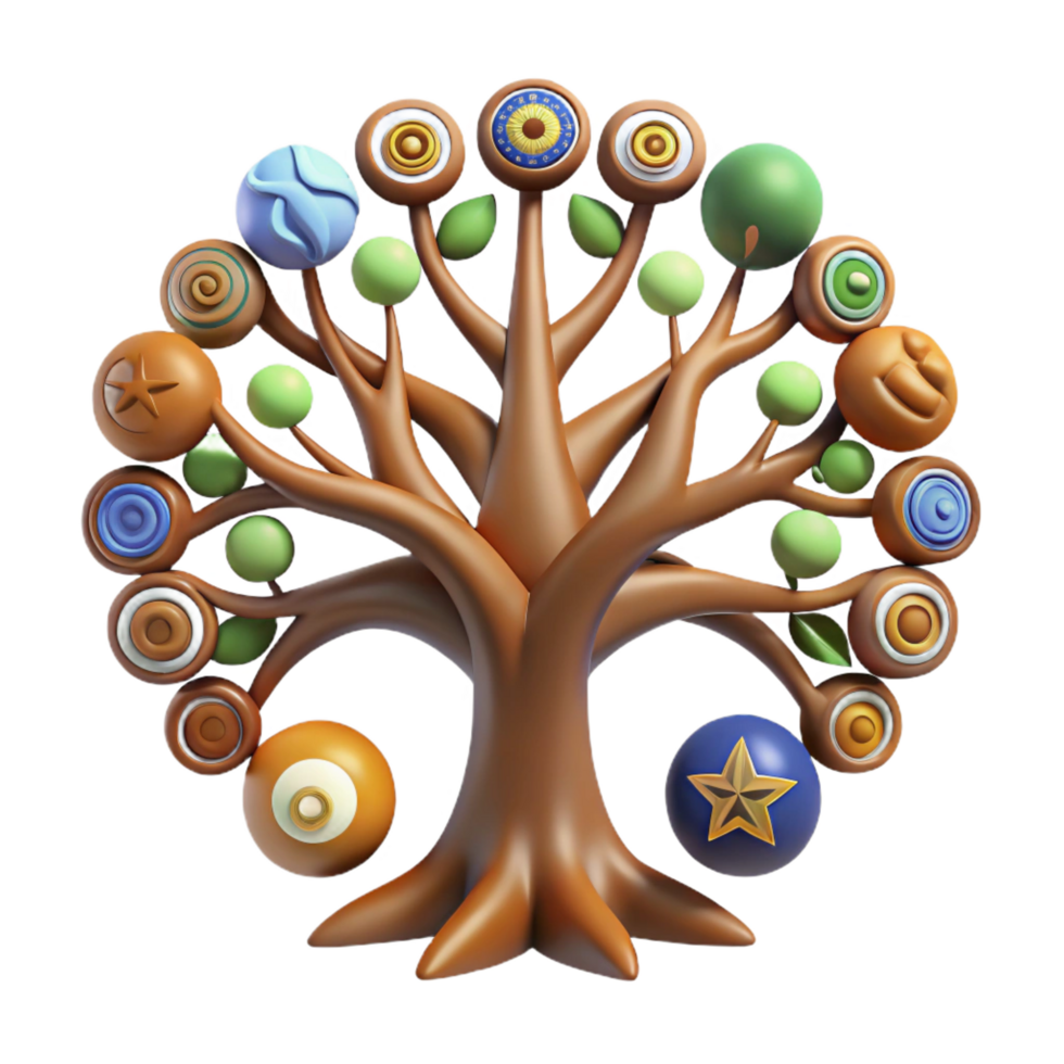 magnificent rustic vibrant classic 3D Stylized Tree of Life Illustration detailed original png