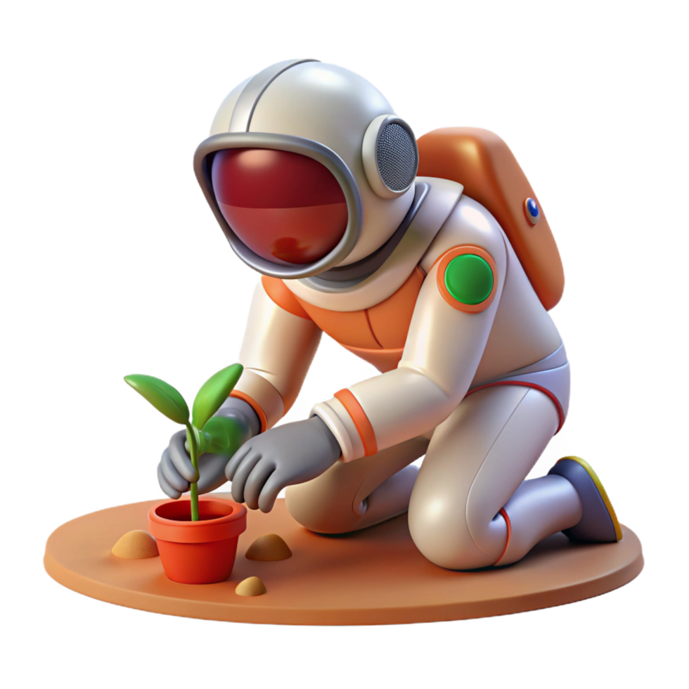 vibrant classic vibrant classic 3D Astronaut Planting a Seed Illustration high resolution professional png