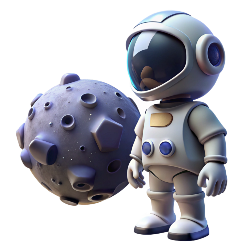 serene creative extraordinary minimalist Cute Astronaut and Asteroid 3D Render original genuine png