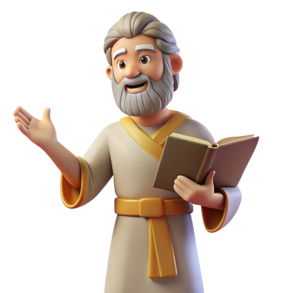 dramatic rustic impressive creative 3D Illustration Wise Old Man with Book authentic original png