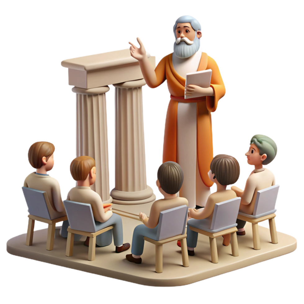 vibrant classic stunning classic 3D Illustration Ancient Teacher and Students high resolution authentic png