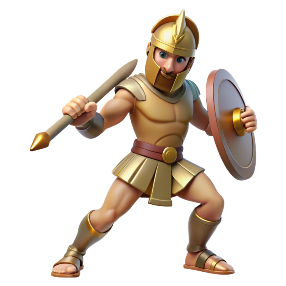 extraordinary minimalist beautiful classic 3D Cartoon Gold Warrior Illustration detailed authentic png