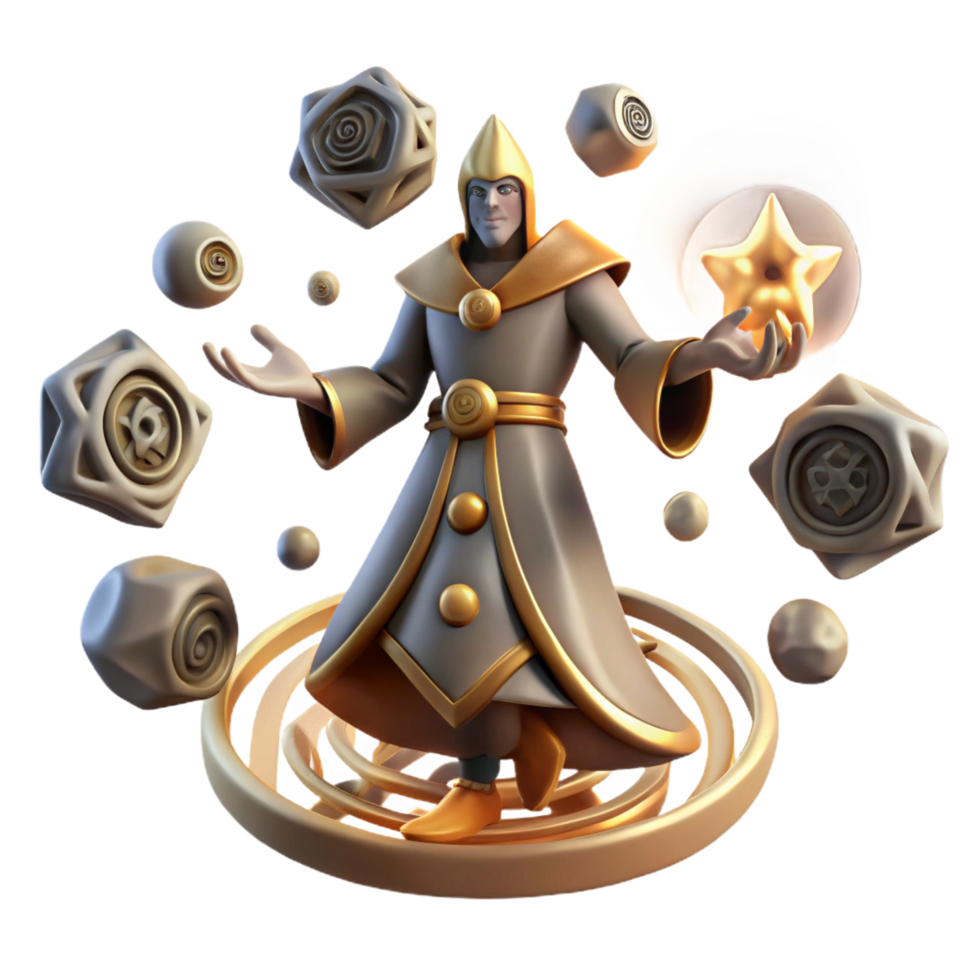 magnificent classic wonderful rustic Wizard 3D Render Magic Gold high resolution exclusive png