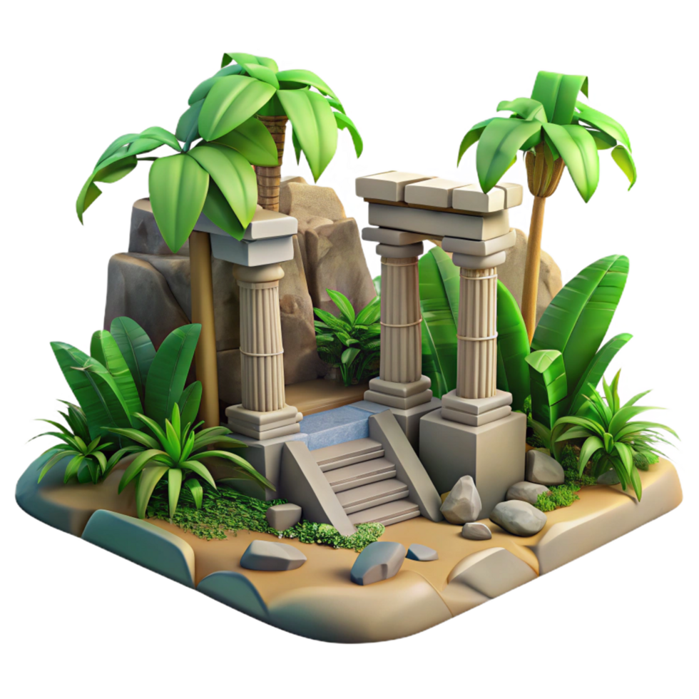 extraordinary abstract impressive abstract Tropical Ruins 3D Render high quality high resolution png