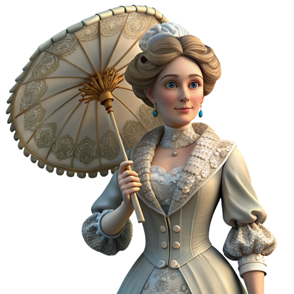 extraordinary abstract vibrant artistic Elegant 3D Lady with Parasol Illustration high quality original png