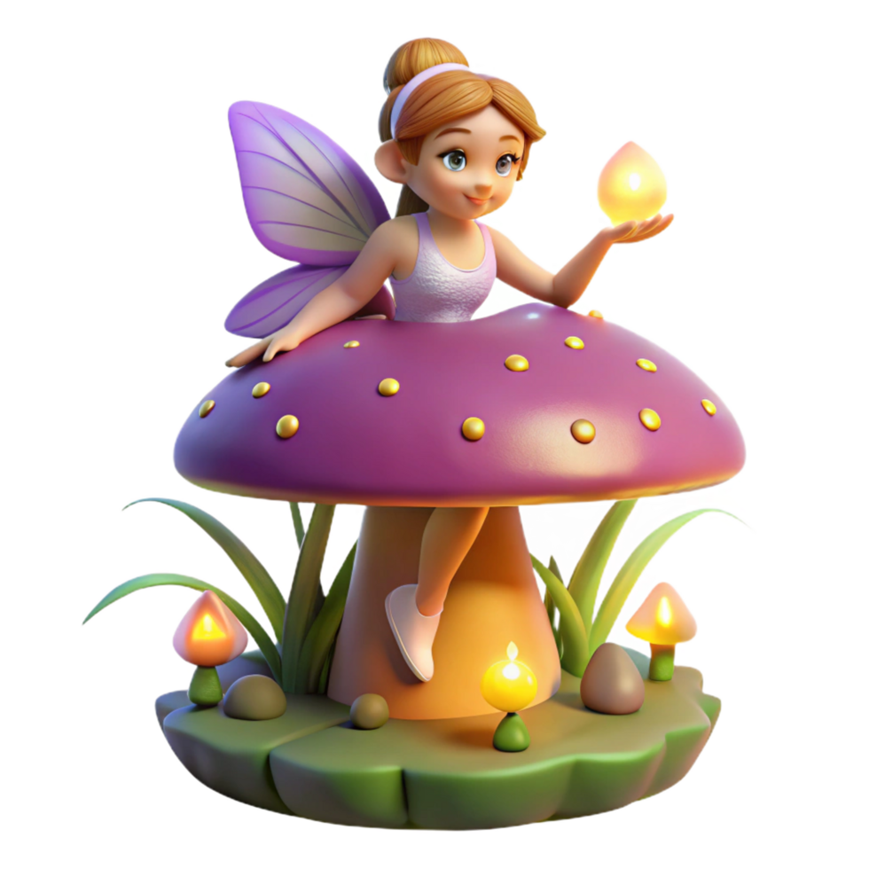 3D Render Fairy on Mushroom png