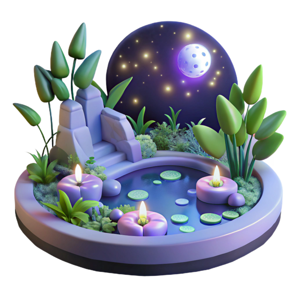 beautiful rustic beautiful vintage Serene 3D Night Garden Illustration authentic original png
