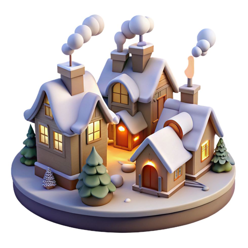 elegant traditional wonderful creative Cozy 3D Winter Village Illustration high quality premium png