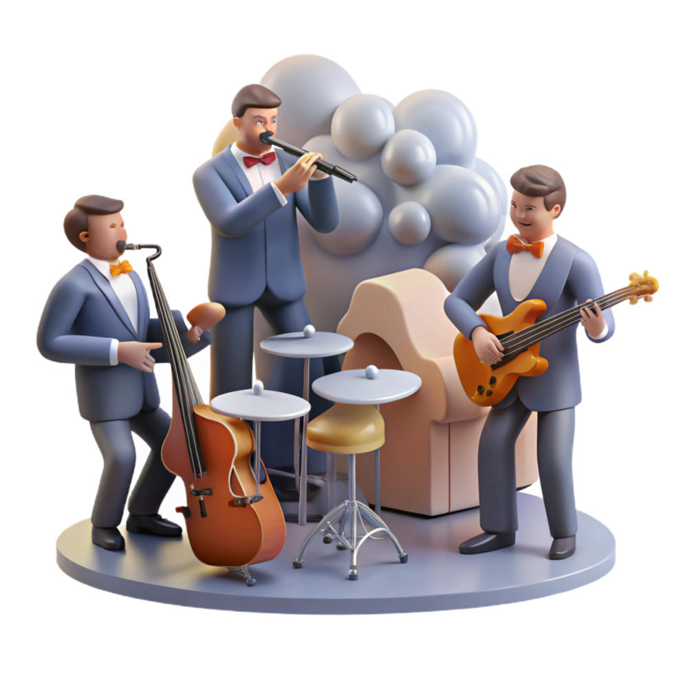 serene classic vibrant classic 3D Illustration Jazz Band Music high resolution high resolution png