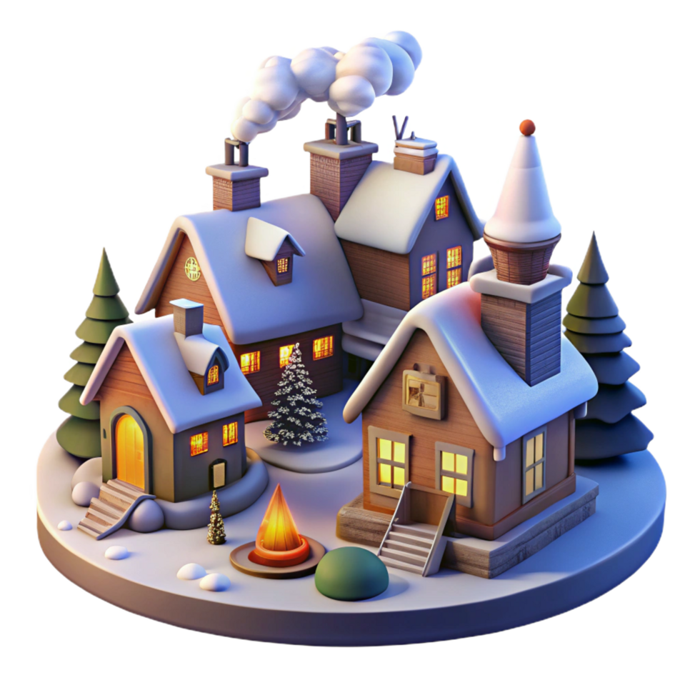 beautiful rustic vibrant artistic Cozy 3D Winter Village Illustration authentic high quality png