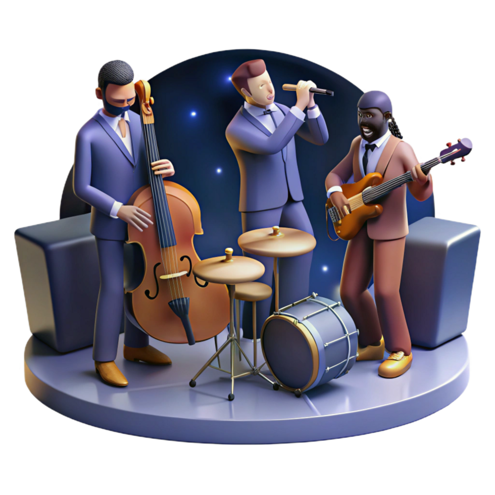beautiful rustic vibrant creative 3D Jazz Band Illustration 4K genuine png