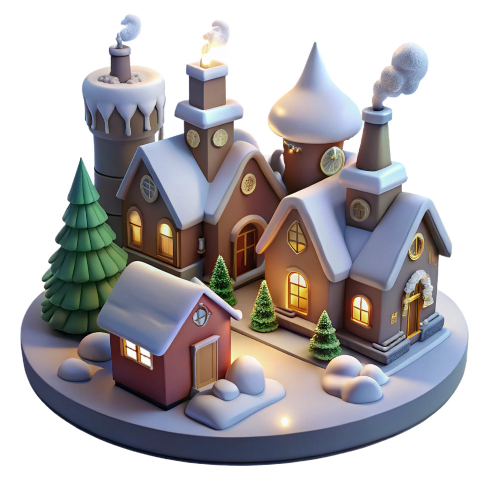 elegant abstract serene minimalist 3D Render Winter Village Scene 4K detailed png