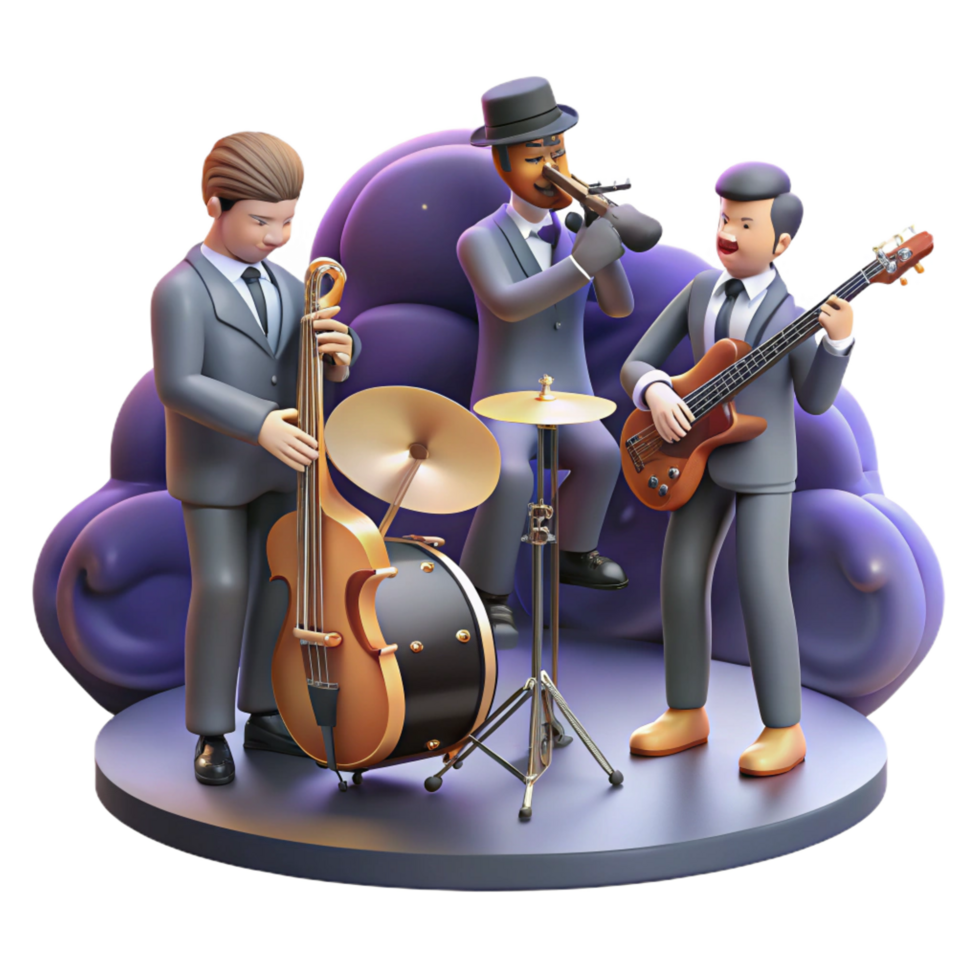 stunning vintage dramatic vintage 3D Jazz Band Illustration exclusive high resolution png