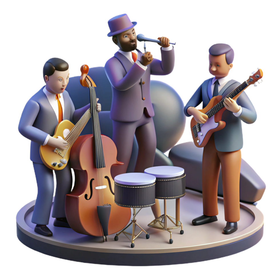 wonderful classic serene abstract 3D Illustration Jazz Band Performing high resolution 4K png