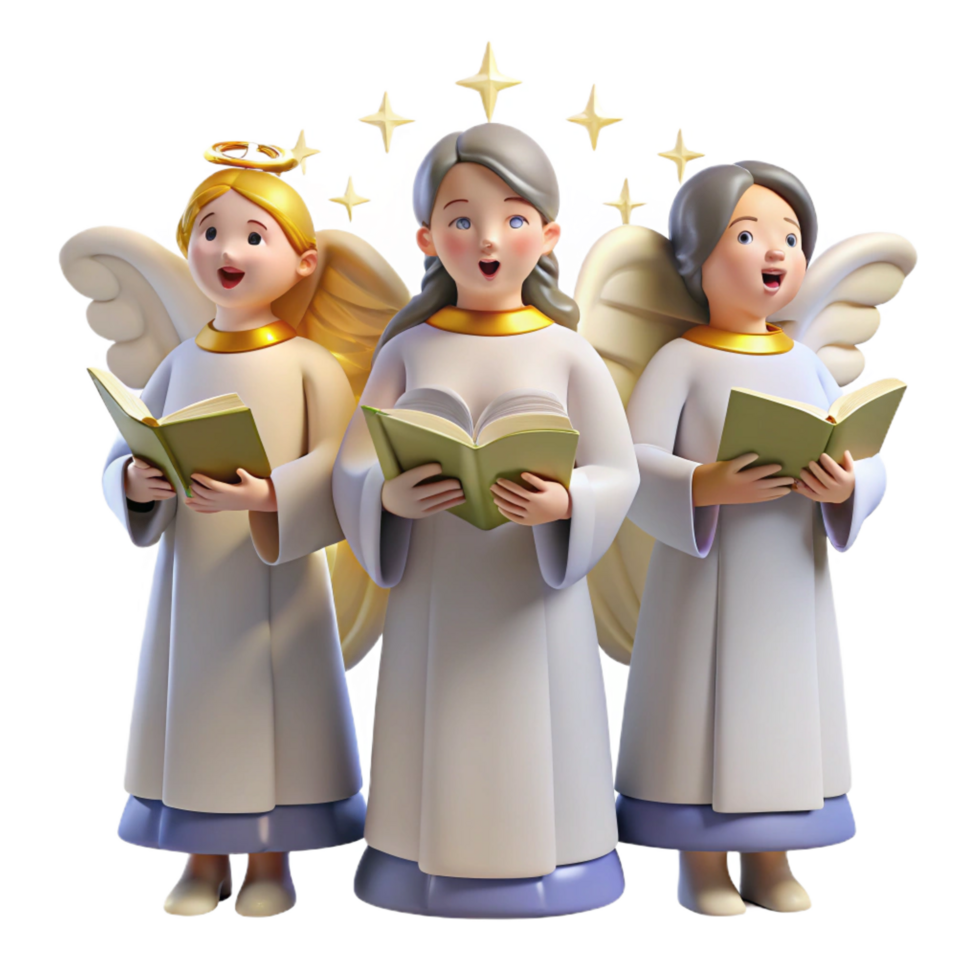 vibrant creative stunning minimalist 3D Christmas Angel Choir Illustration authentic 4K png