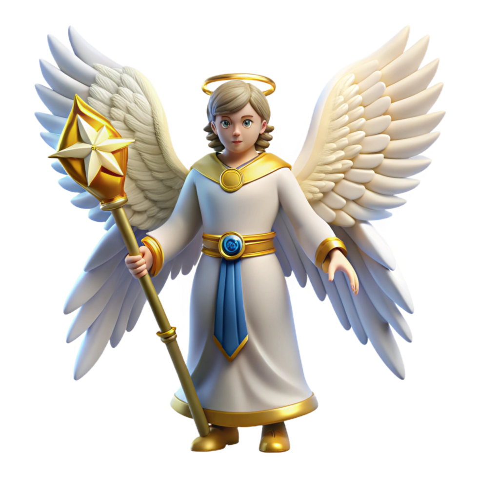 impressive minimalist serene modern 3D Render Angelic Child with Wings and Star professional original png
