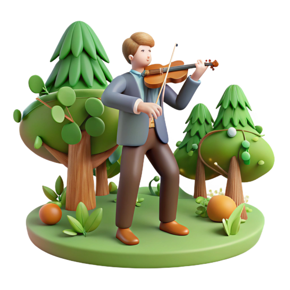 wonderful modern extraordinary abstract 3D Illustration Violinist in Nature authentic detailed png