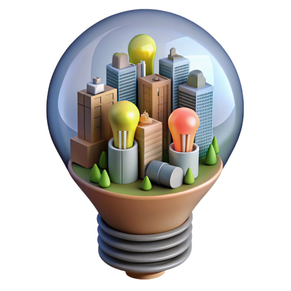 stunning classic impressive artistic 3D Cityscape Inside Lightbulb Illustration genuine authentic png