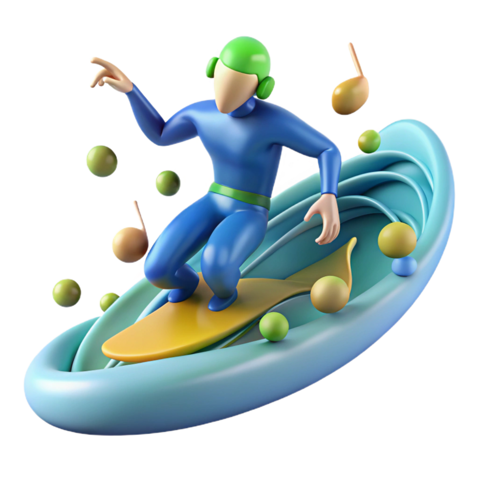 wonderful rustic impressive artistic 3D Illustration Surfer Riding Wave with Balls authentic original png