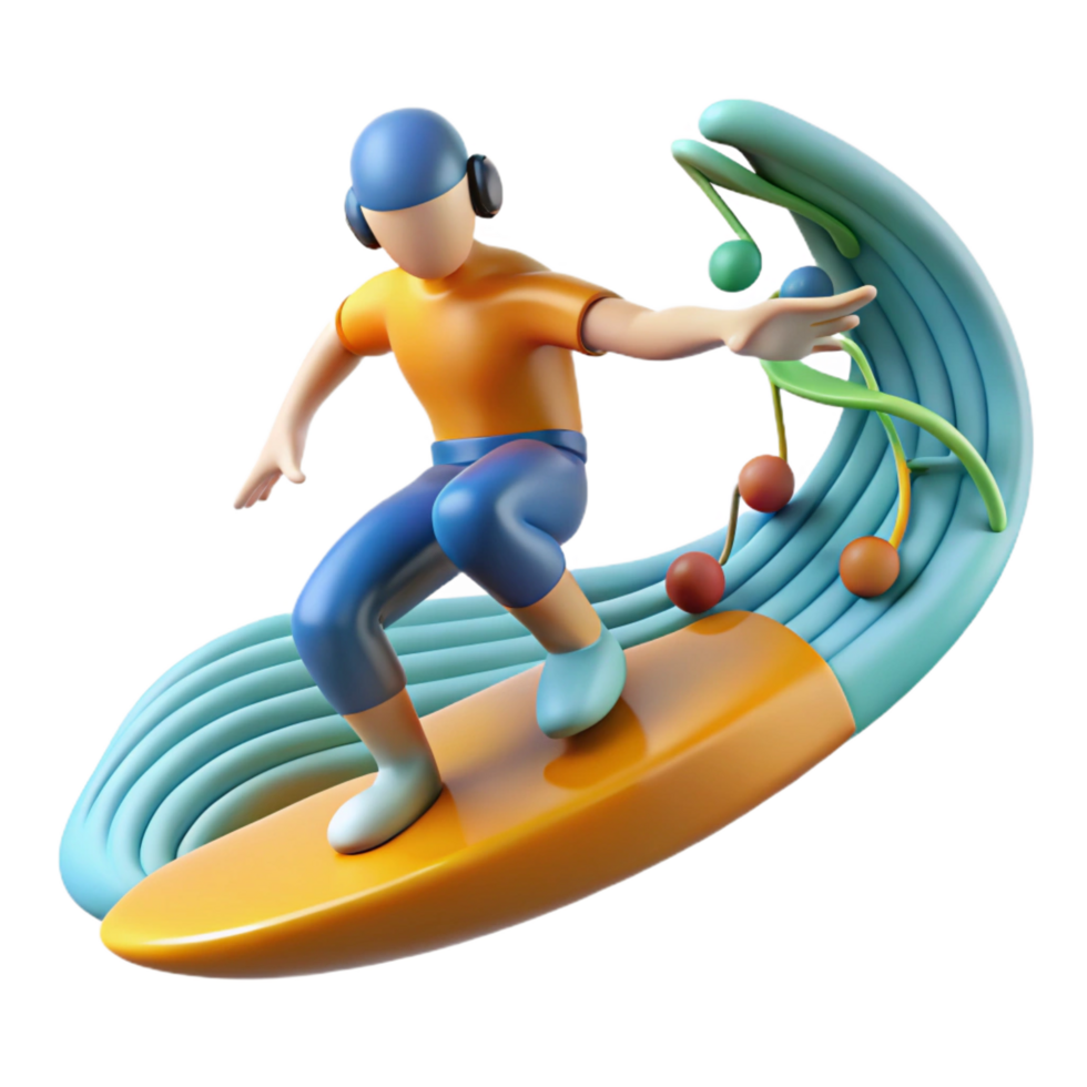 wonderful artistic dramatic vintage 3D Illustration Surfer Riding Colorful Wave professional premium png