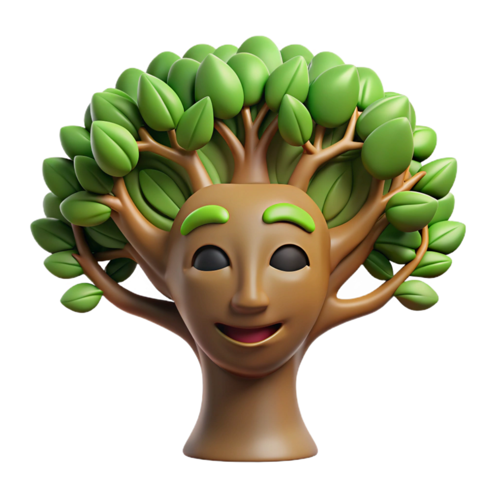 dramatic contemporary beautiful artistic Smiling Tree Head 3D Render high resolution professional png