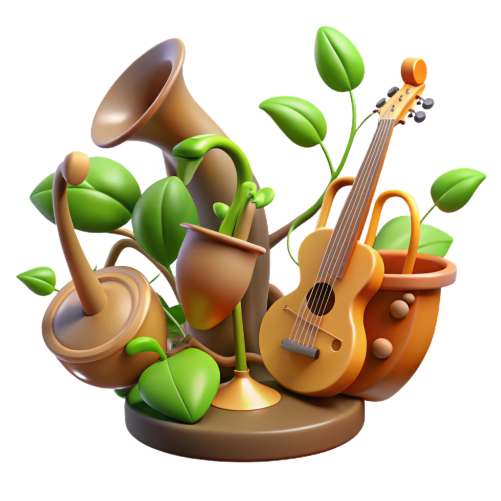 serene vintage extraordinary minimalist 3D Illustration Musical Plants genuine premium png
