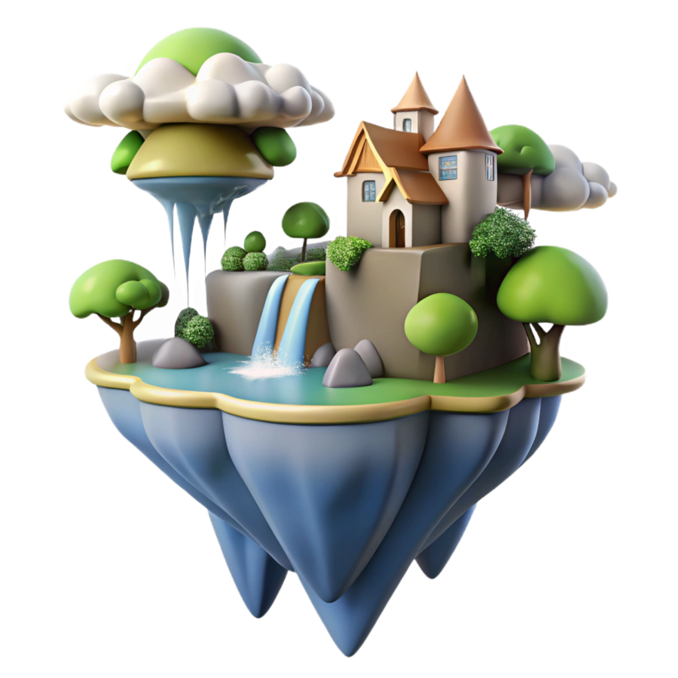 elegant modern impressive creative Fantasy Island 3D Render detailed 4K png