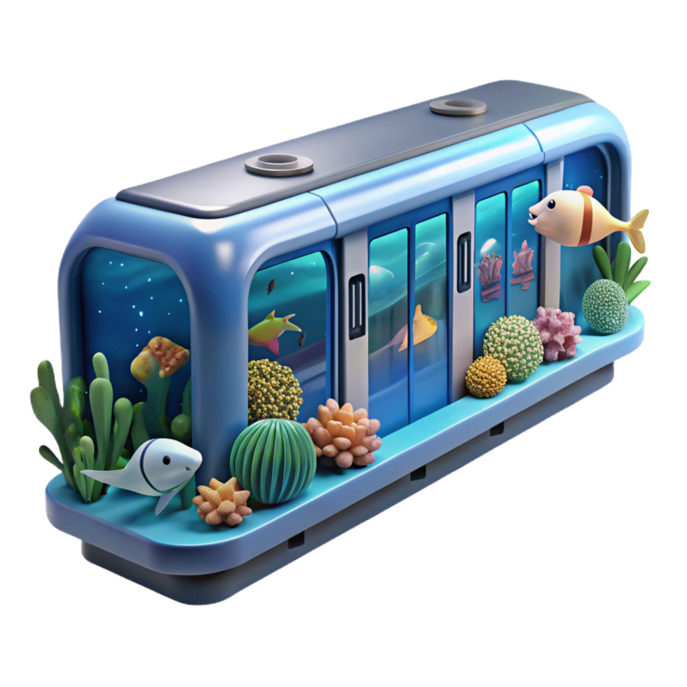 stunning traditional stunning classic Undersea Train 3D Illustration high resolution detailed png